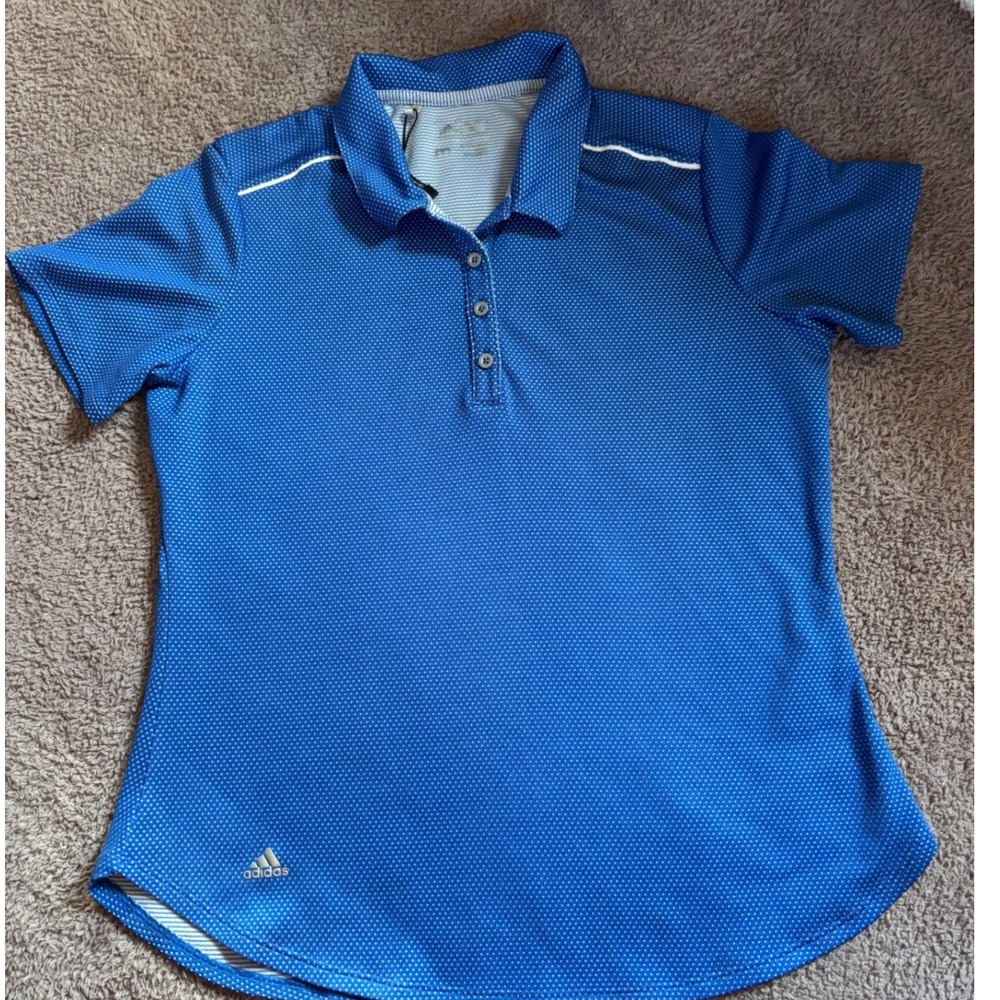 Adidas Women's Golf Polo Shirt Blue Dotted Short Sleeve‎ Athletic Top